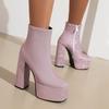 2025 Sequin Square Toe Ultra High Thick Heel Side Zipper Short Plush Fashion Short Boots High Platform Bling Women's Ankle Boots
