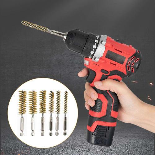 Hexagonal Shaft Brass Wire Brush, Brush-Shaped Polishing Brush, 6-Piece Set (8mm, 10mm, 12mm, 15mm, 17mm, 19mm) for Electric Drills, Stainless Steel a