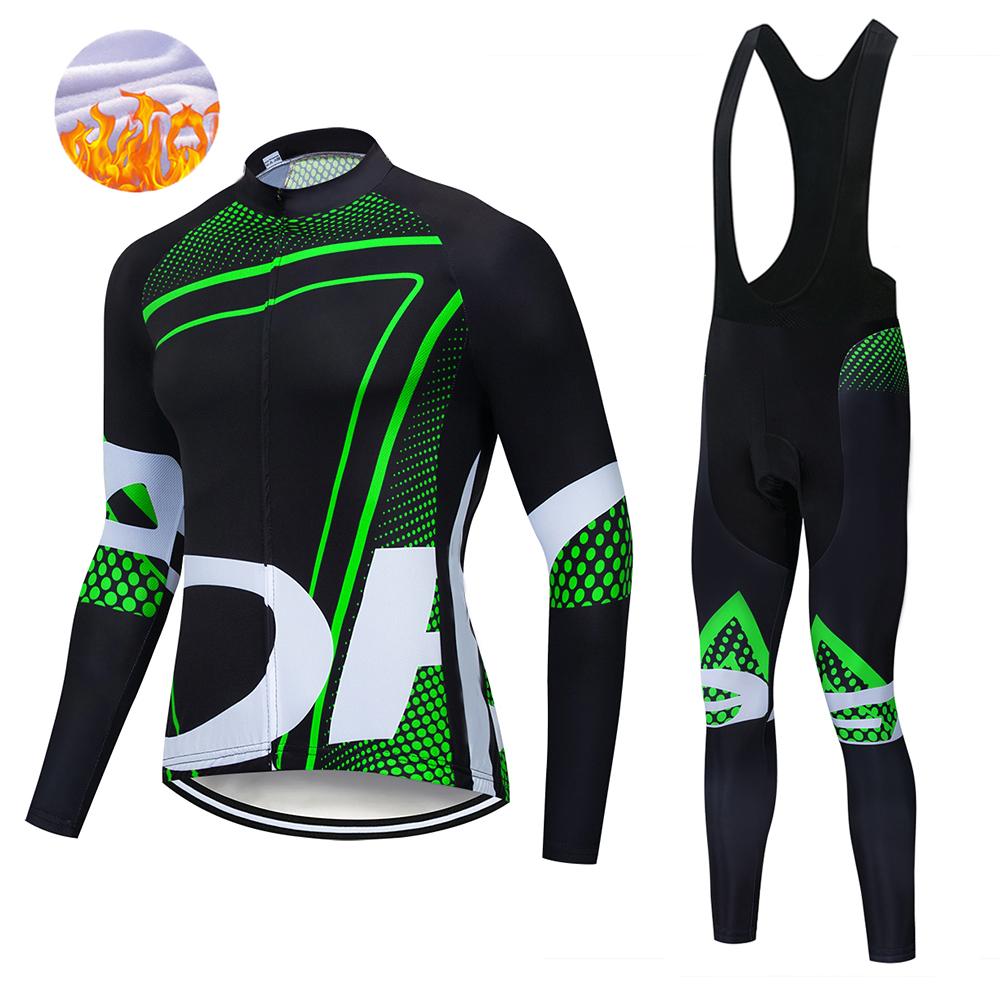 Winter Men's Cycling Jerseys Sets Thermal Fleece Long Sleeves Men Cycling Bib Set Bicycle Clothing MBT Breathable Bike Clothes