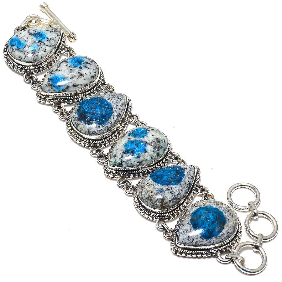 K2 Azurite Gemstone Handmade Ethnic 925 Silver Bracelet 7-8" JCB353-132