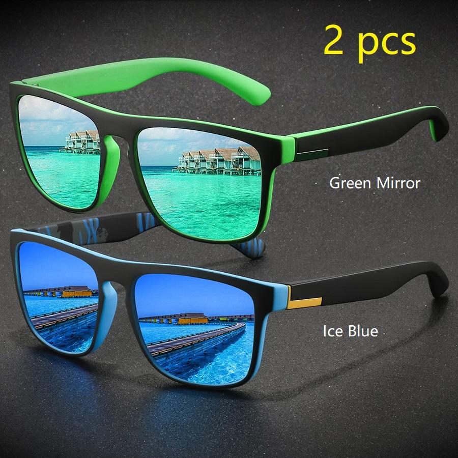 2 предмета модные винтажные квадратные спортивные солнцезащитные очки для мужчин и женщин для вождения и рыбалки брендовые дизайнерские солнцезащитные очки ретро мужские очки UV400