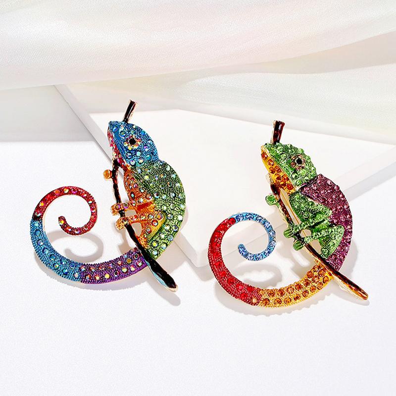 Chameleon Animal Lizard Brooch Pins Multicolor Jewelry Creative Gift for Women Fashion Office Outfit Highlight