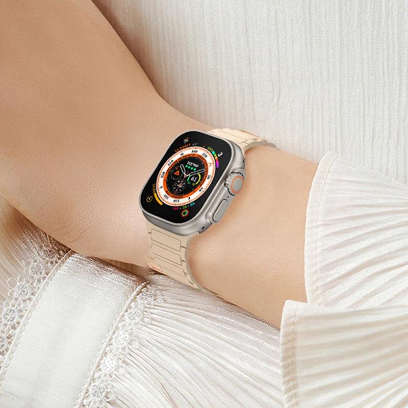 Magnetic Loop for Apple Watch Band 46mm 49mm 45mm 44mm 42mm 41mm 40mm 38mm Silicone Bracelet iWatch Series 10 9 8 7 6 5 Se Ultra 2 Strap