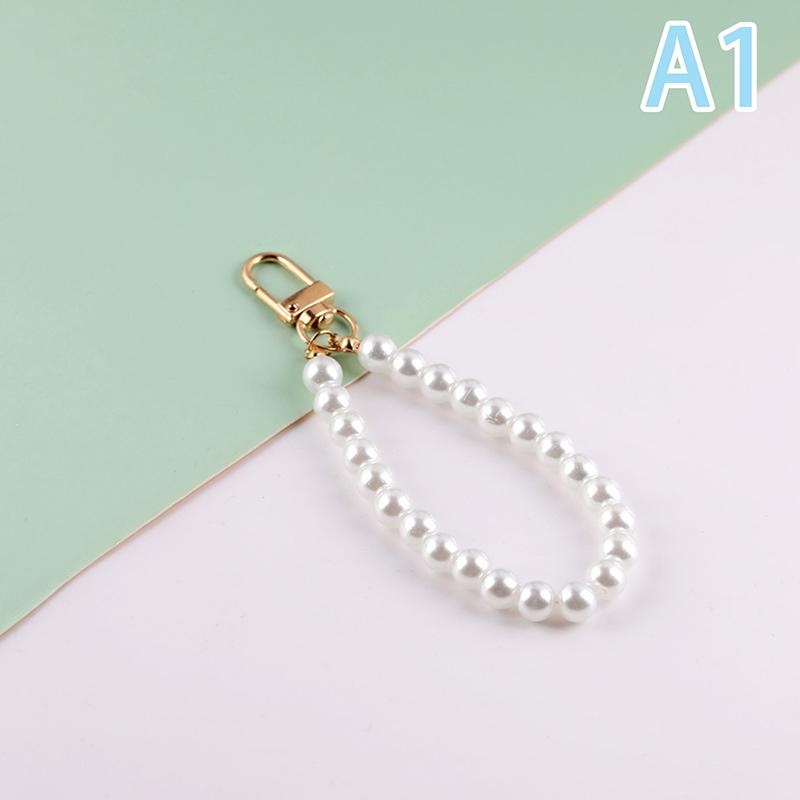 Simulated Pearl Key Chain For Aorpods Bag Pendant Wrist Beaded Key Holder For Women Mobile Phone Diy Accessories