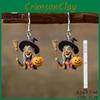 Theme Halloween Witch Broom And Pumpkin Pattern Women Earrings Festival For