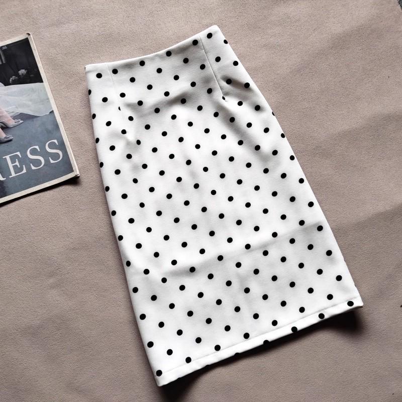 Ретро Юбка-миди в горошек с высокой талией для женщин - Элегантная облегающая стройнящая с разрезом