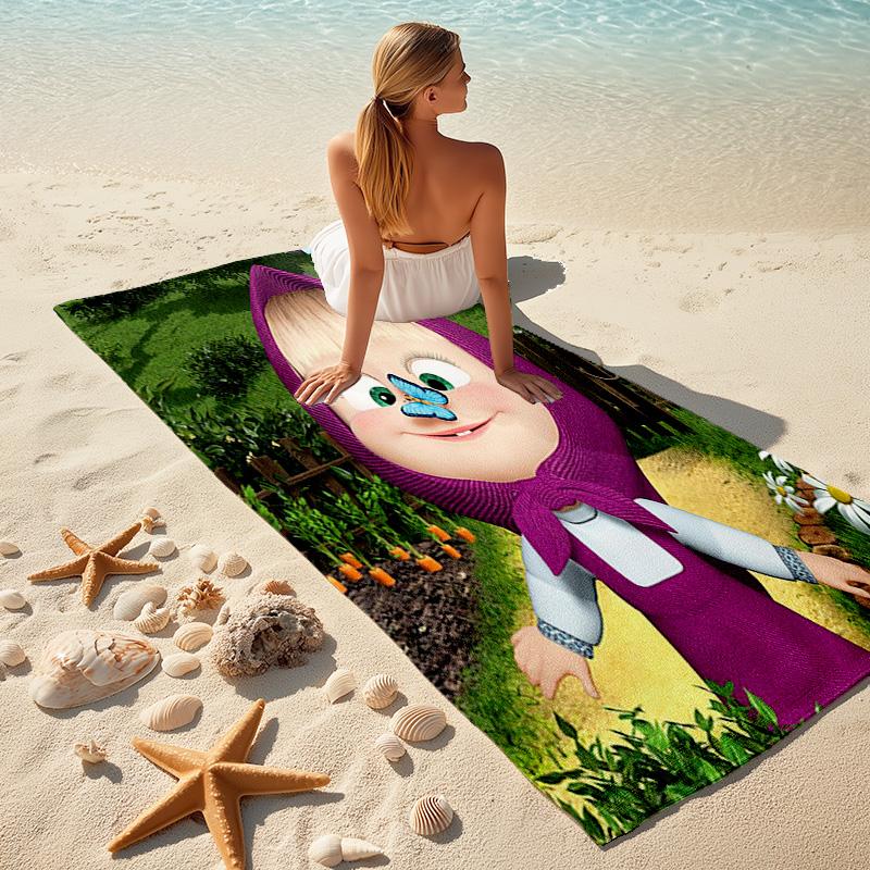 Fairy tale cute cartoon Masha and the Bear beach towel, outdoor camping beach towel for vacation swimming, outdoor pool, absorbent bath towel, H3