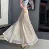 Cotton Blend Mesh Maxi Skirt With Pleats For Summer Casual Women