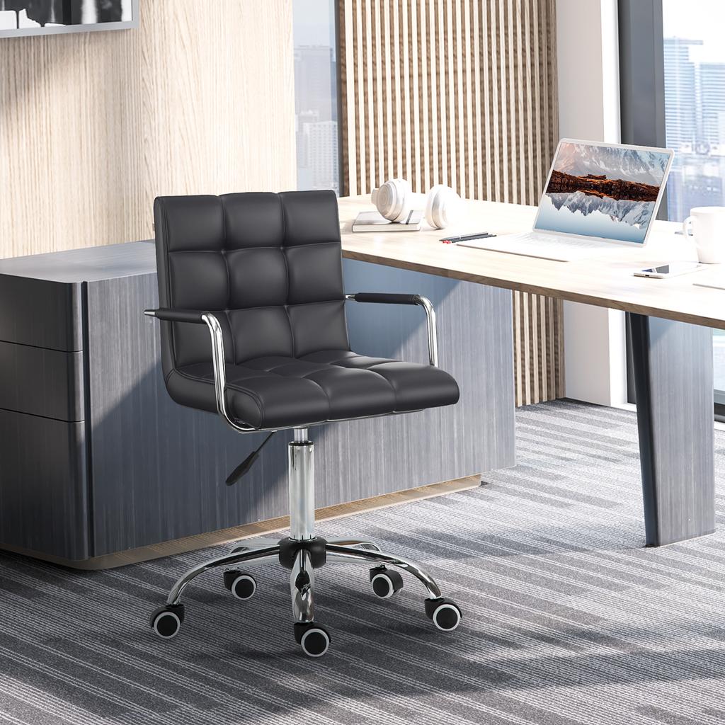 Office Chair in Retro Design, Height-Adjustable, 5 Casters, 52.5 cm x 54 cm x 99 cm, Black