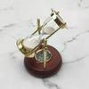 Nautical Rotating Brass Hourglass Wood Base Compass, Premium Gift