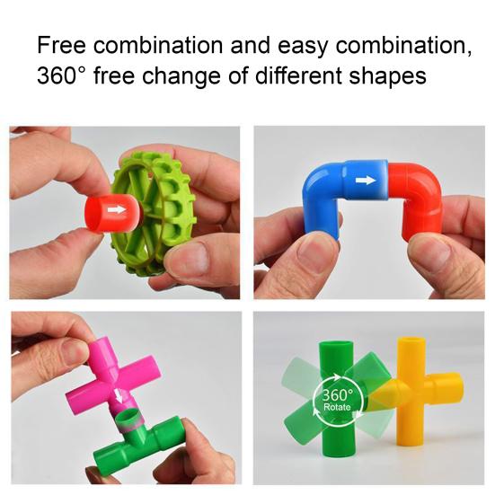 80/100/200Pcs Kids Pipe Building Block Toy Fine Motor Skills Colorful Tube Block Construction Toy Toddlers Boys Girls Educational DIY