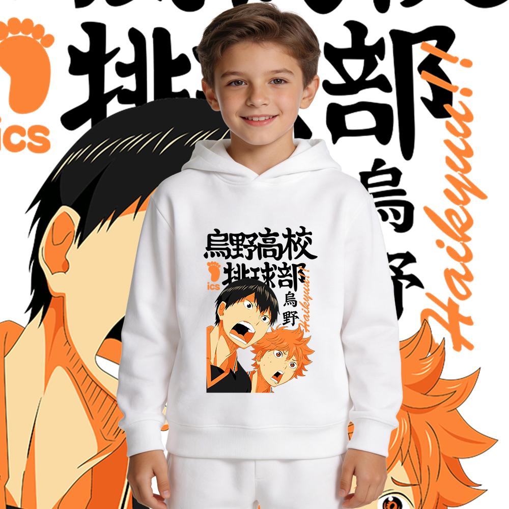 Haikyuu Shoyo Hinata x Tobio Kageyama Anime Boys Girls Kids Print Hoodie Fleece Warm Autumn Winter Casual Pullover