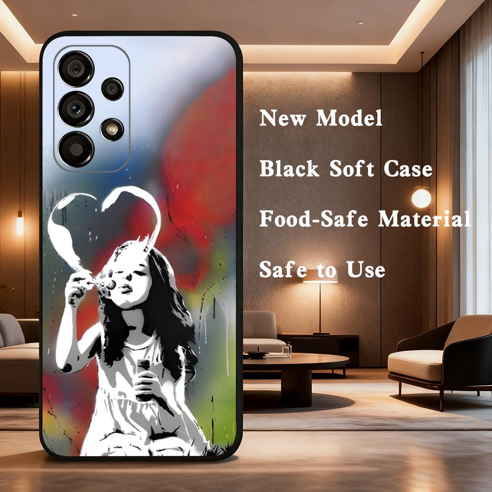 Graffiti B-Banksyes Artist  Phone For Samsung Galaxy A53,31,52,72,41,22,73,32,71,Note,J7,8,9,5G Soft Black Silicone Case