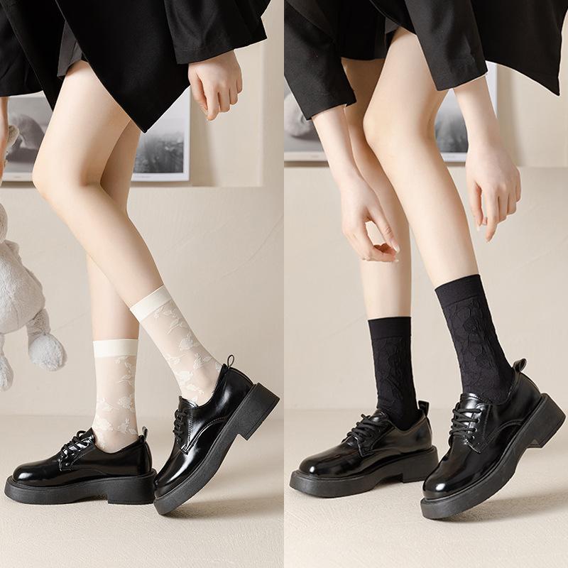 Long Socks, Thin Mesh Breathable Women's Mid-calf Socks for Spring and Summer, Black Summer Cotton Socks
