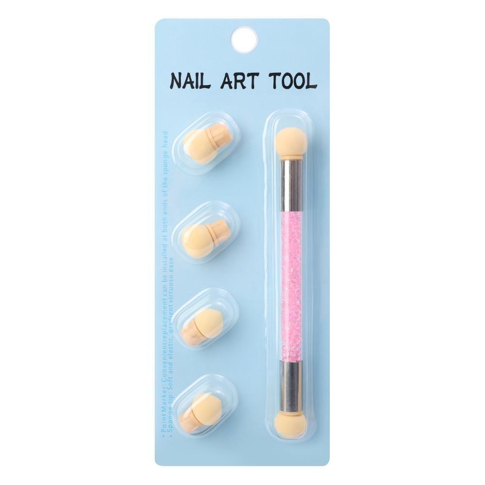 Кисть для дизайна ногтей, двусторонняя губка, ручка, ручка для маникюра, инструменты