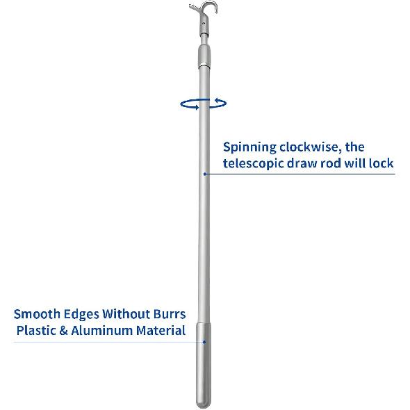 Cordless Blind Extension Pole 13"-24" Adjustable Draw Rod & Window Opener Stick for Roller Shades, Zebra Blinds - Multi-Purpose as Curtain Pull Rod