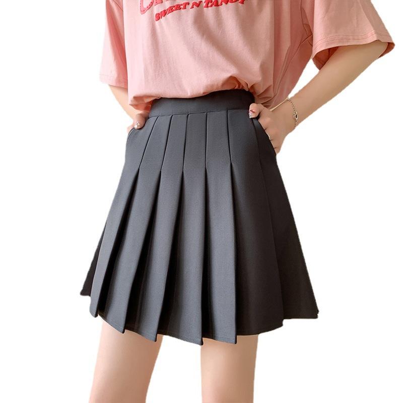 Summer Women's Half-body Skirt Pocket Solid Color Temperament Elegant Elastic Waist Pleated Skirt High-waisted Short Skirt