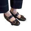 Blue Cabinet French Single Shoes Women's Flat Commuter Ballet Shoes Gentle Evening Shoes with Skirt One-word Buckle Mary Jane Shoes