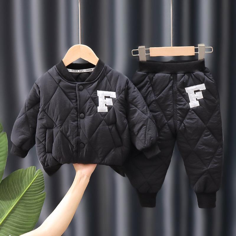 Зимние комплекты одежды для мальчиков Alphabet Fashion, теплое пальто и брюки, комплект из 2 предметов, костюмы для мальчиков, подарки на день рождения, детская одежда