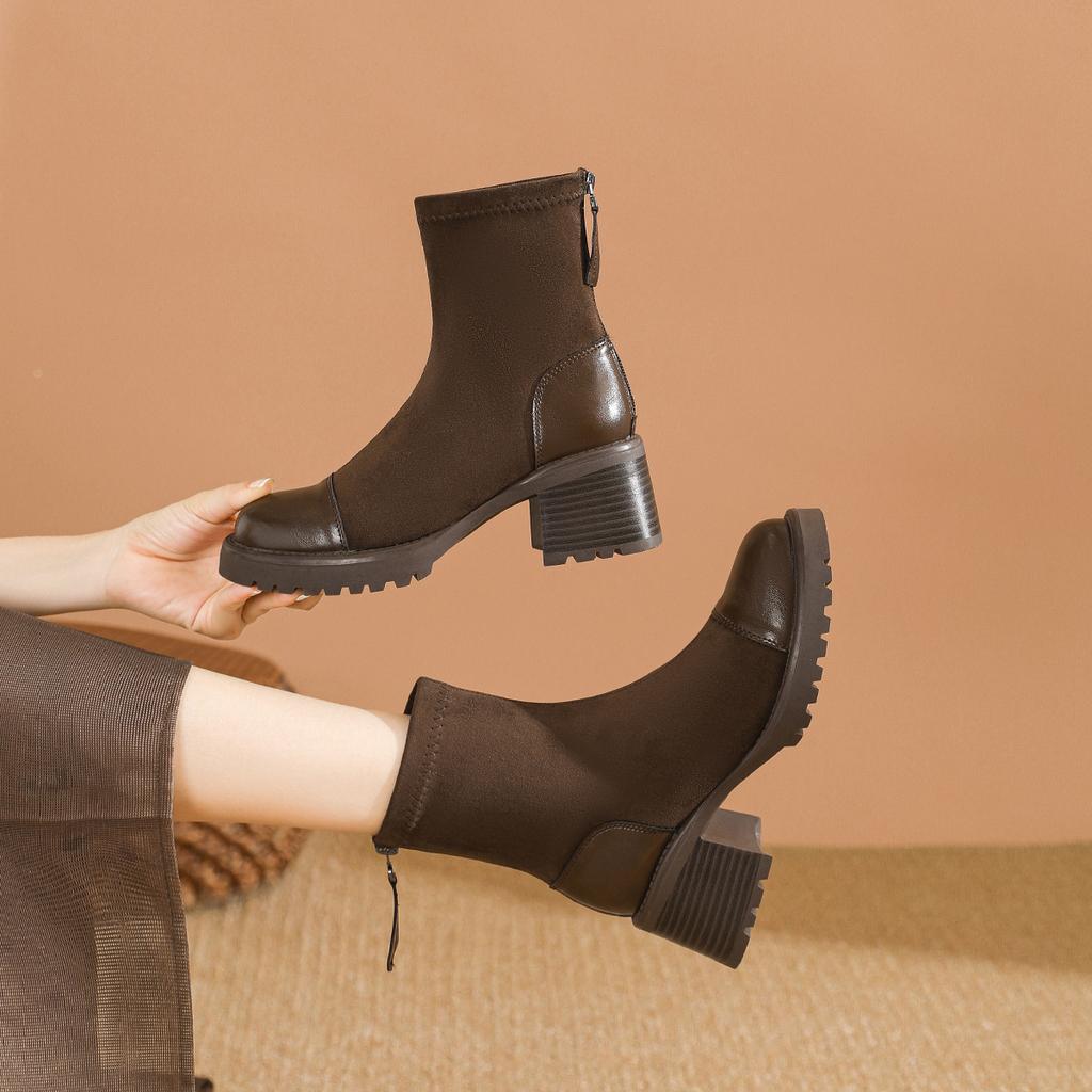 Martin Boots Women's High-heeled British Style 2024 New Autumn and Winter Thick-soled Medium Boots Retro Thick-heeled Short Boots