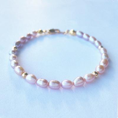 Натуральный Aa +розовый фиолетовый рис в форме пресноводного жемчуга 925 пробы стерлингового серебра золотого цвета ювелирный браслет