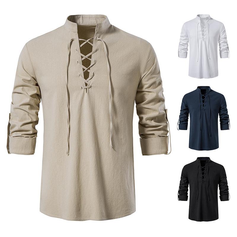 High Quality Renaissance Landlord Knight Top Medieval Men Cosplay Costume Causal Shirt Pirate