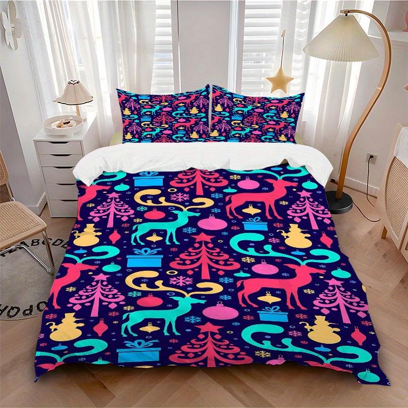 3pcs set Christmas Festive 1 Quilt Cover + 2 Pillowcases, All Seasons Bedroom Setting, Perfect for Home and Dorm Decor a181