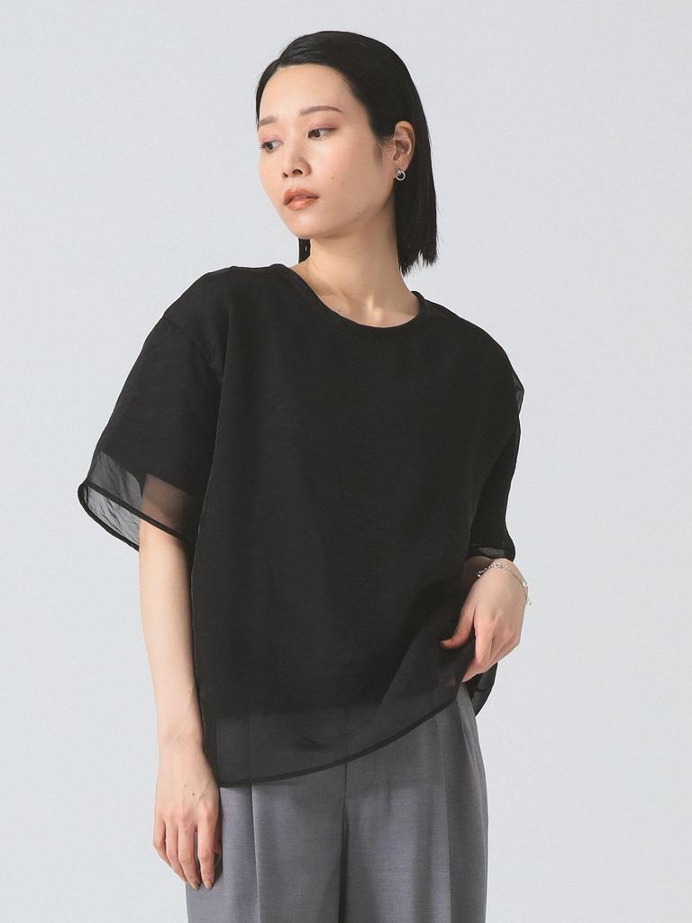 Ray Beams TEE Organza Layered One Size S/S T-Shirt, Women's, Black,