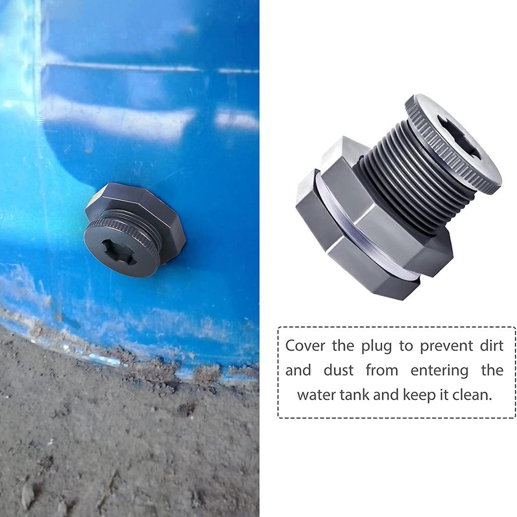 3/4 Inch PVC Tank Adapter Bulkhead Fitting Durable Threaded Connector With Cap For Ponds And Water Tanks