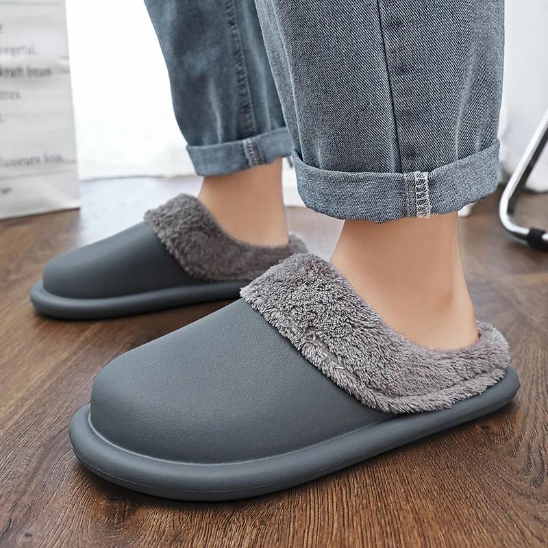 Женские зимние домашние тапочки для влюбленных, уютные, теплые, плюшевые, для дома, мужские, зимние, теплые, противоскользящие, мягкие, из ЭВА, водонепроницаемые