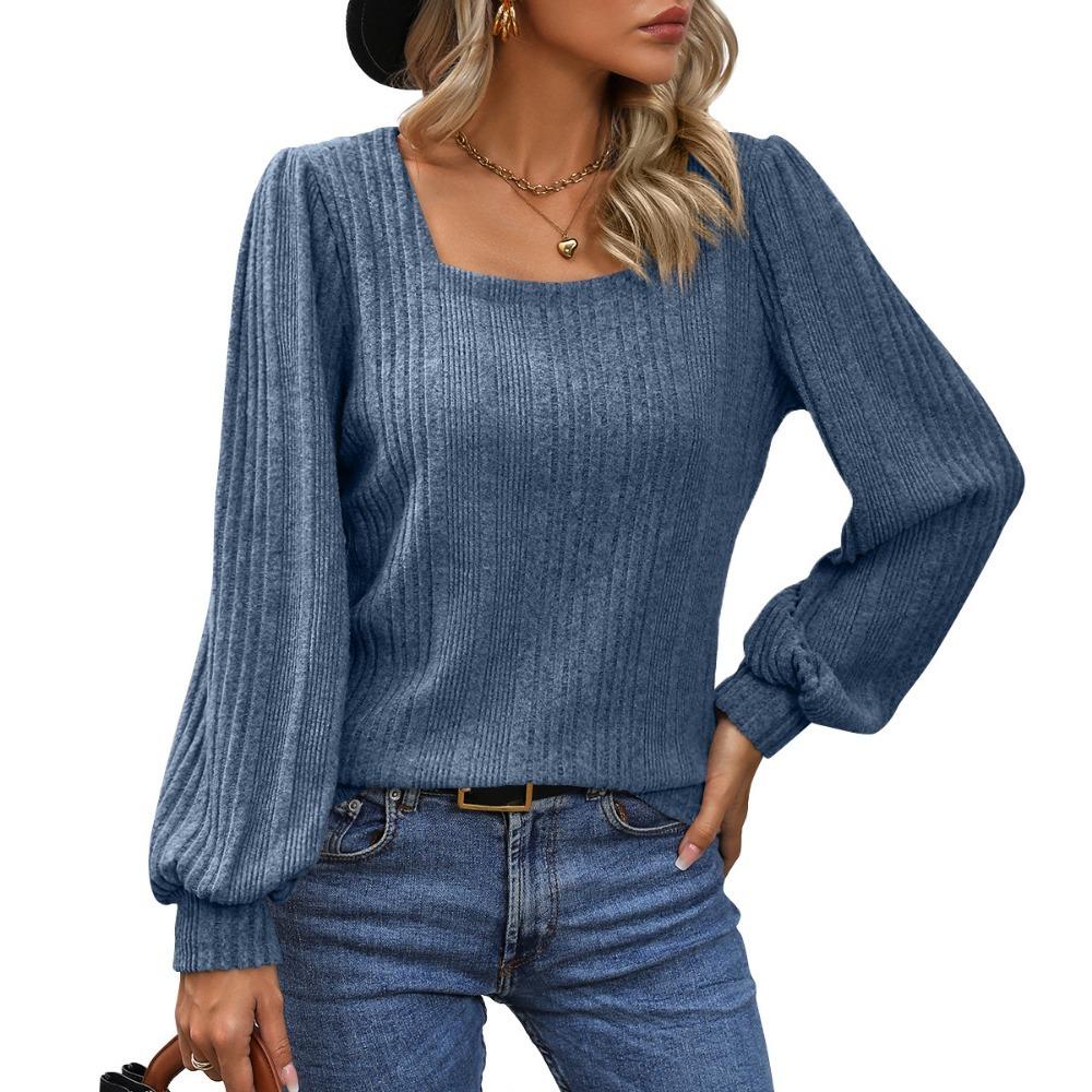 Осенне-зимний модный топ с длинными рукавами и квадратным воротником