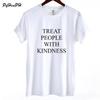 Футболка с надписью «Относитесь к людям с добротой», женская, с забавным черным рисунком, с коротким рукавом, хлопковая футболка