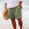 Men's Shorts Cotton Linen Summer Drawstring Elastic Waist Straight Leg Solid Colour Comfortable Breathable Short Daily Beach