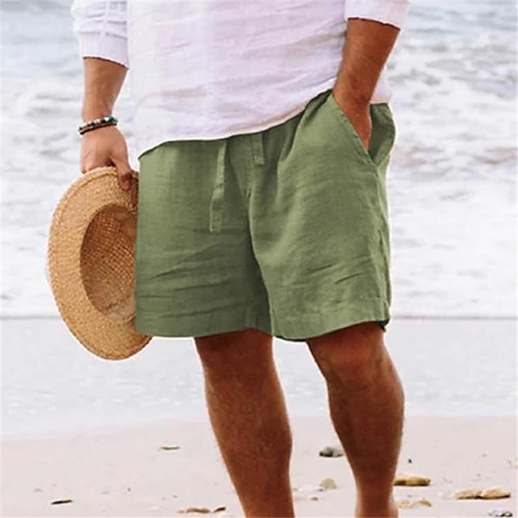 Men's Shorts Cotton Linen Summer Drawstring Elastic Waist Straight Leg Solid Colour Comfortable Breathable Short Daily Beach