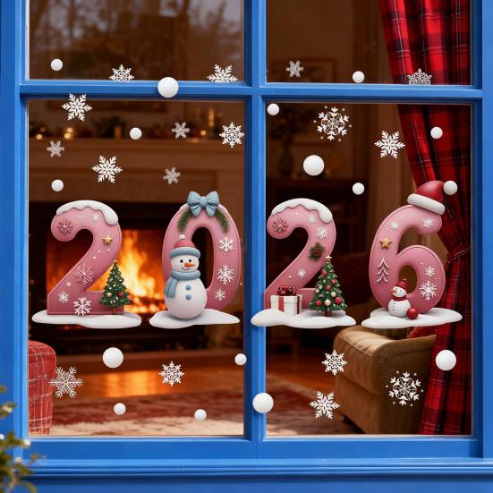 2026 Christmas Window Clings Snowflake Ice DIY Double-Sided Stickers Cute Snowmen Trees Electrostatic Adhesion Home Office Decor