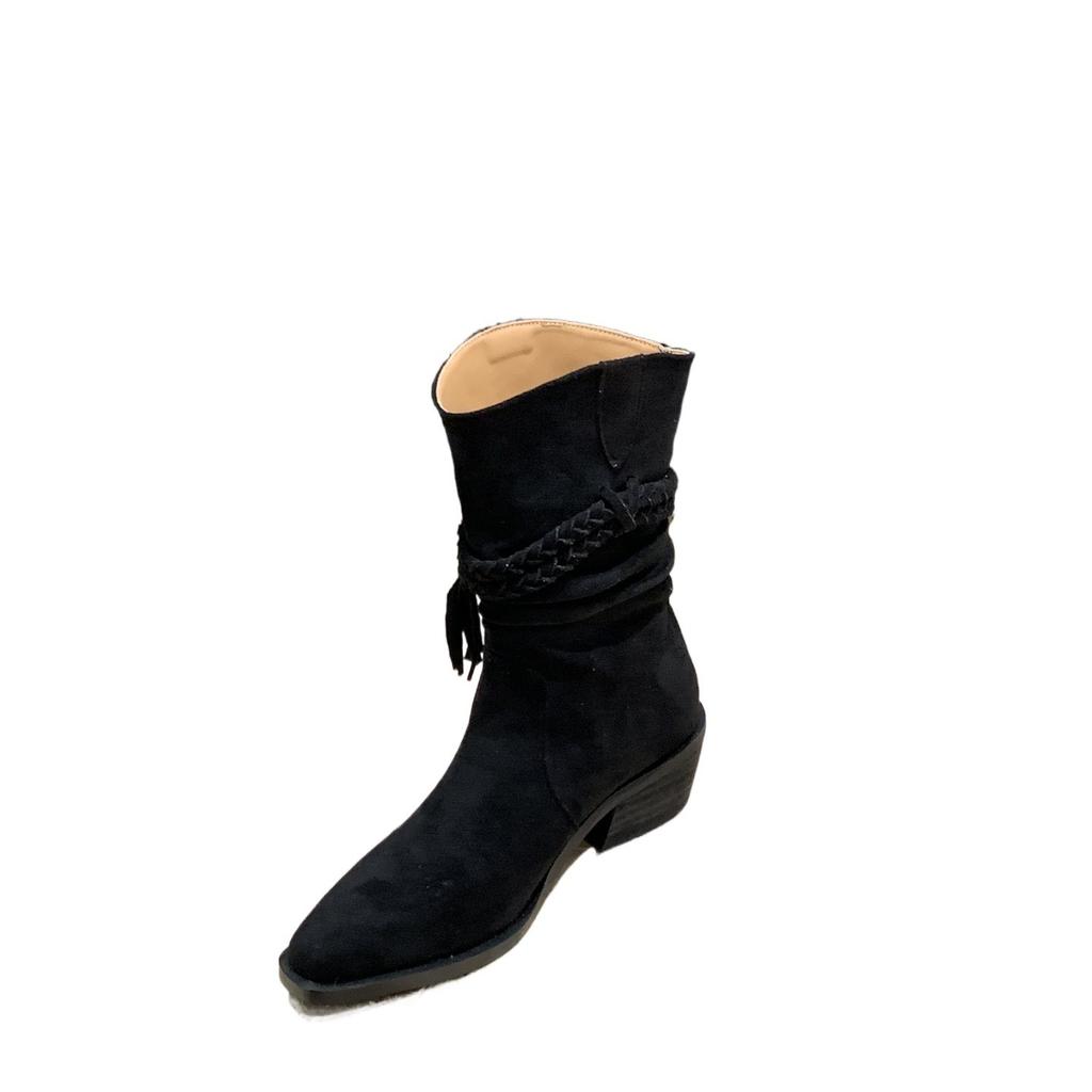 Винтажные замшевые коричневые короткие ботинки с V-образным вырезом, облегающие ботинки, женские ботинки 2025 весна-осень, высокий каблук, острый носок, средняя высота голенища, ботинки Мартин