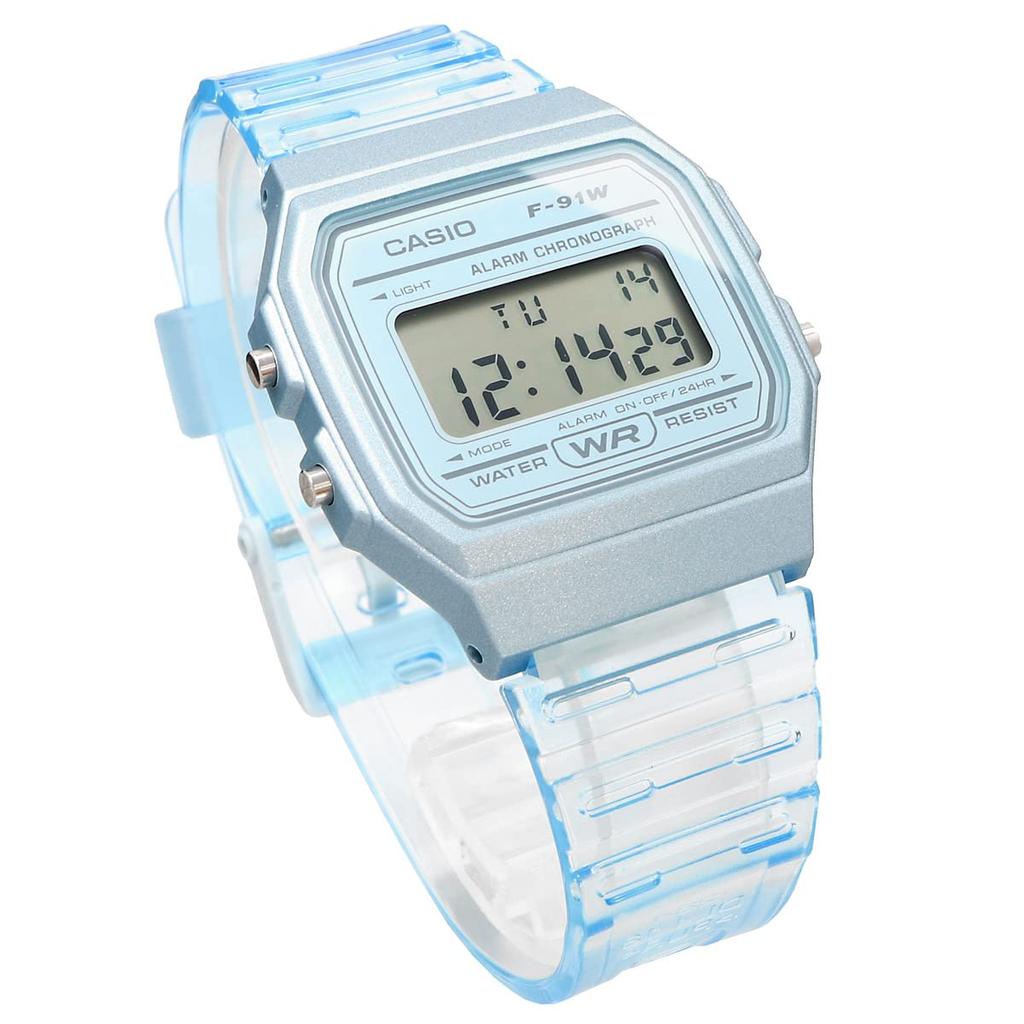Casio F-91WS-2 Цифровые кварцевые часы, Унисекс, Прозрачно-голубые [Параллельный импорт]