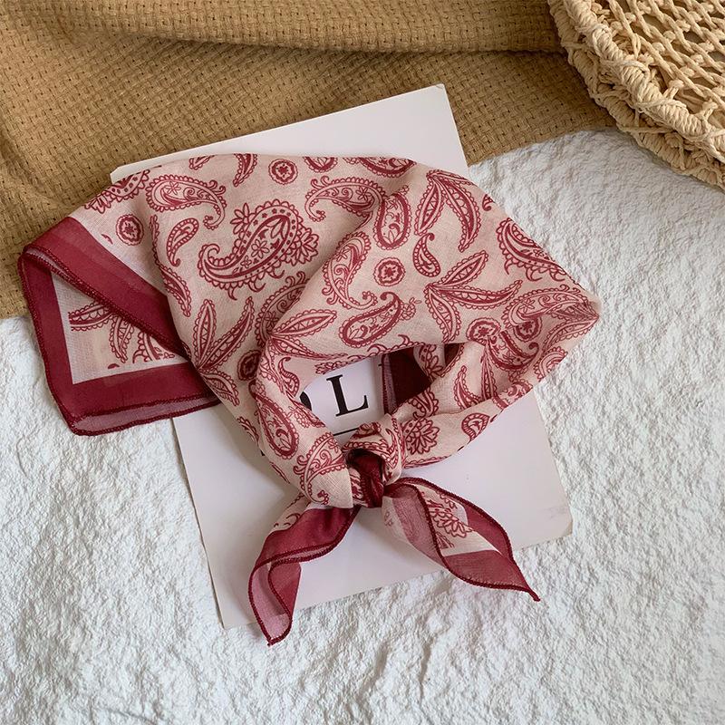 Neck Small Square Scarf Flower Literary Retro Scarf Headband Headscarf Silk Scarf High Sense Fashion Versatile Scarf Shawl