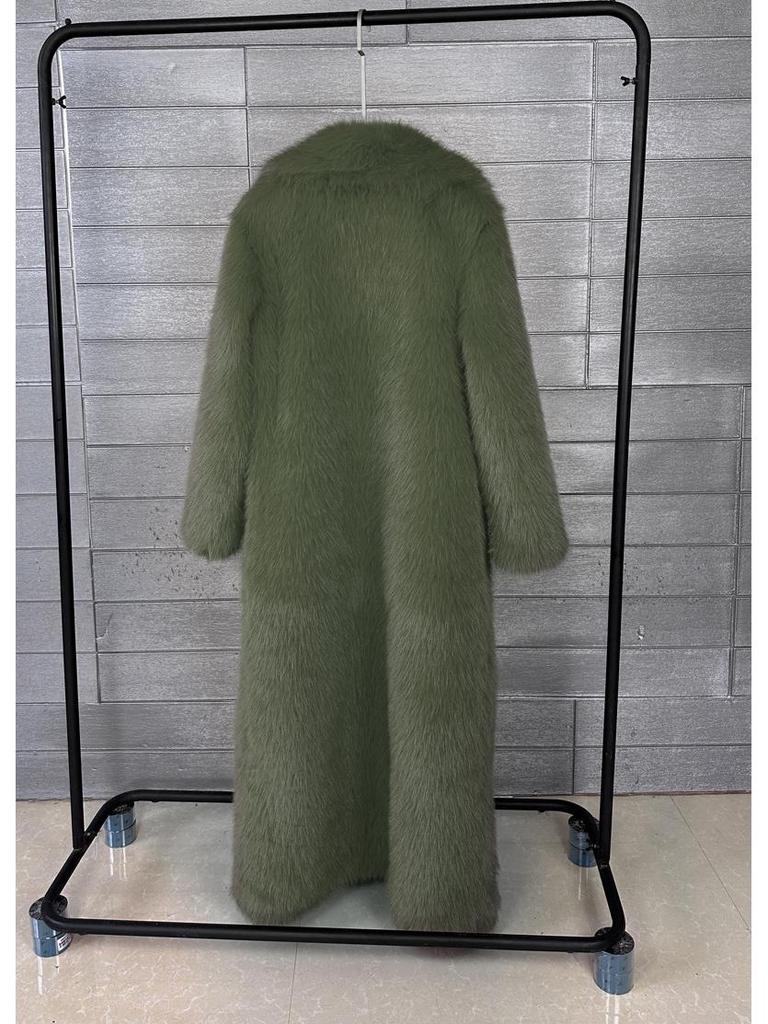 Women's Extra Long Faux Fur Coat with Suit Collar