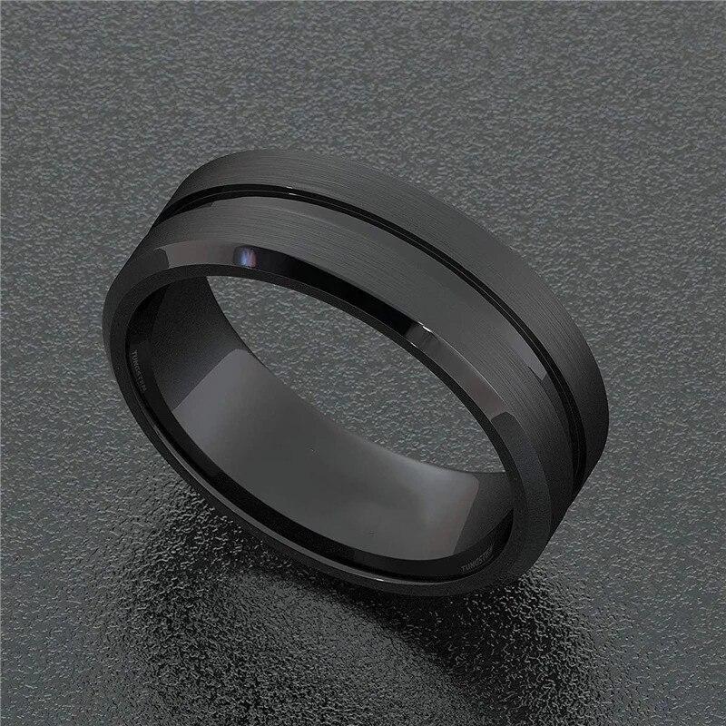 8 мм черное модное кольцо для мужчин из сплава с простой канавкой и матовой матовой поверхностью, мужские обручальные кольца, мужские кольца на годовщину