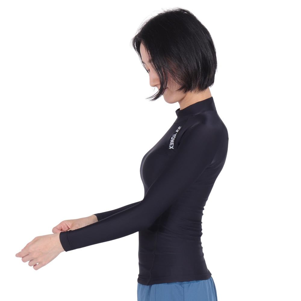 Футболка с высоким воротом и длинным рукавом, черная, 2 л [YONEX], женская футболка (007)