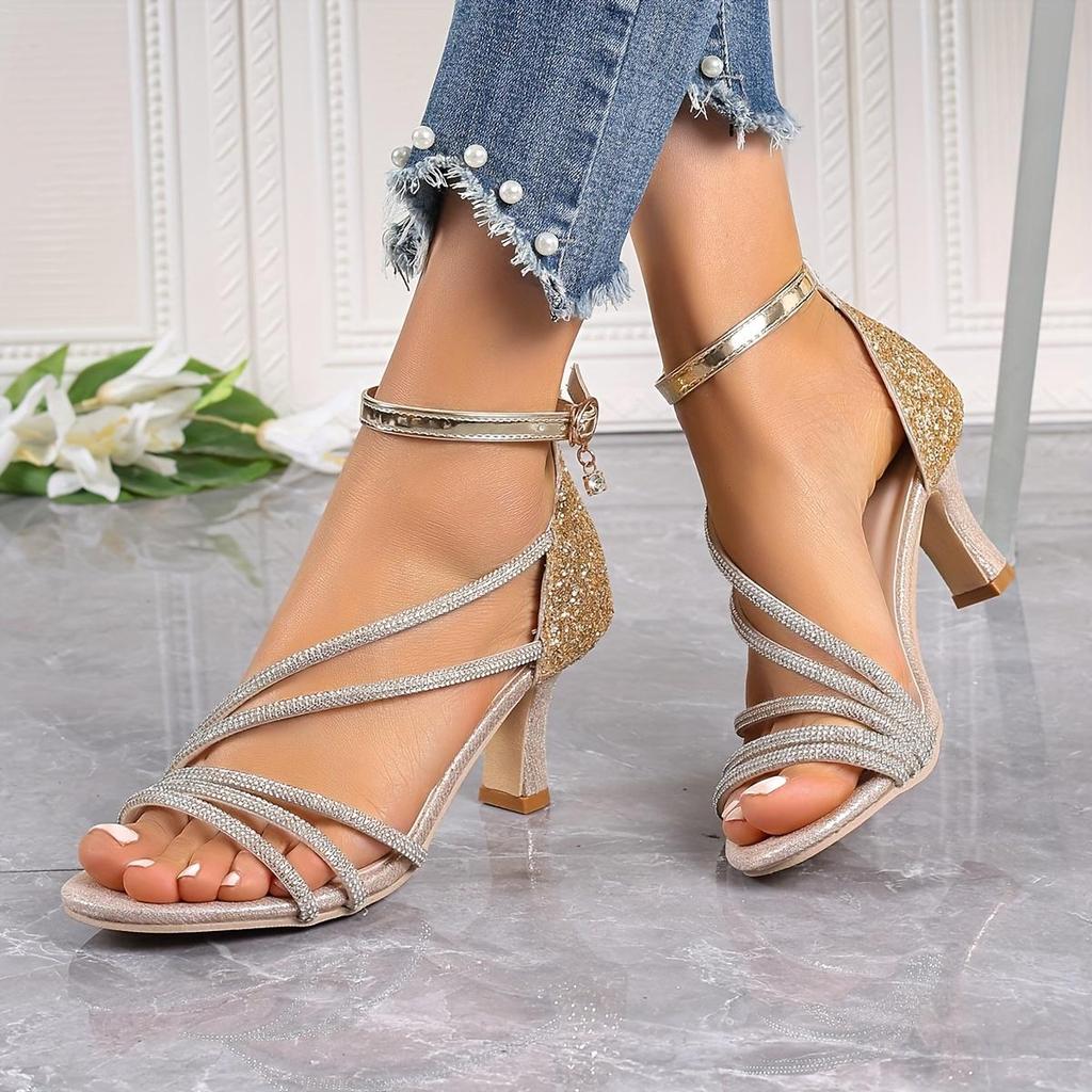 Fashion Women Sandals Rhinestone Pointed Toe Luxury Sandals Sexy High Heels Wedding Shoes Woman Summer Elegant Bridal Shoes