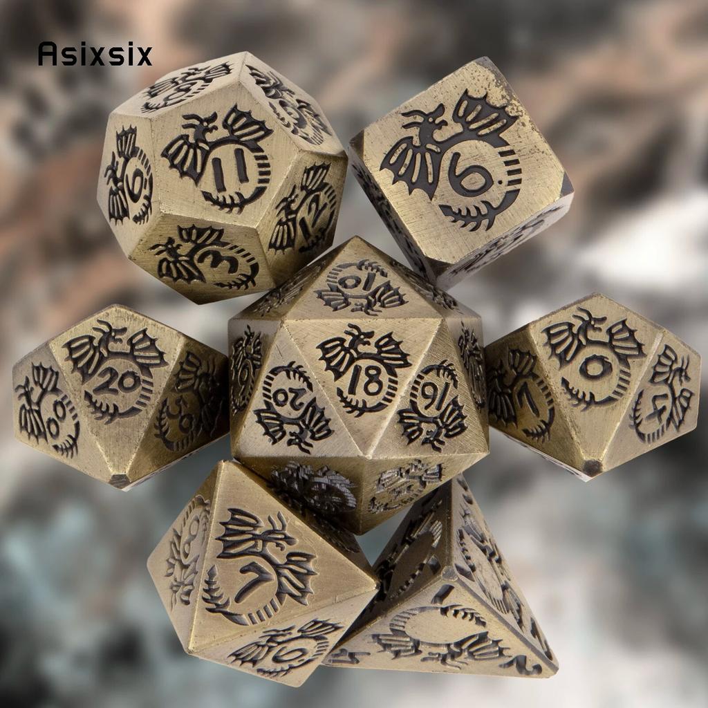 7 шт. металлические игральные кости желтого дракона, набор твердых металлических многогранных кубиков, подходящий для ролевой ролевой игры, настольной игры, карточной игры