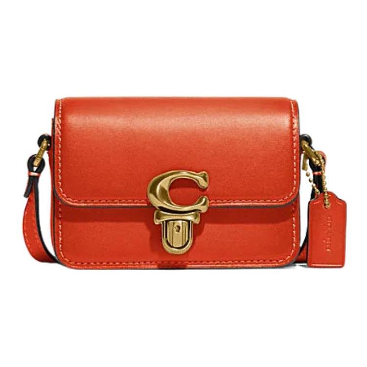 New COACH Cow Leather Envelope Bag Shoulder Bag Crossbody Bag Mini Women's Orange CC484-B4B4D