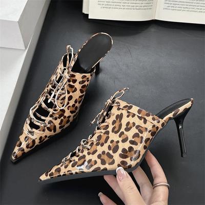 Eilyken Женские туфли-мюли с острым носком, дизайн с леопардовым принтом, на тонком низком каблуке, женские шлепанцы, обувь Zapatos De Mujer