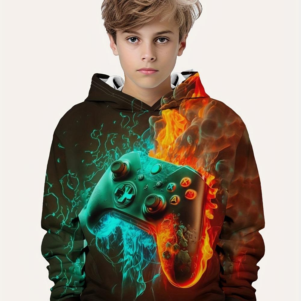 Детская одежда Толстовки с капюшоном для мальчиков с длинным рукавом и принтом 3D-геймпада Детская одежда на весну и осень Повседневная одежда для отдыха на природе Стильная одежда для мальчиков и девочек Топы
