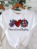 (Asian Size) Plaid Love New Year Tee Merry Christmas Festival O-neck Clothing Women's Top T Print Fashion Ladies Graphic T-shirts