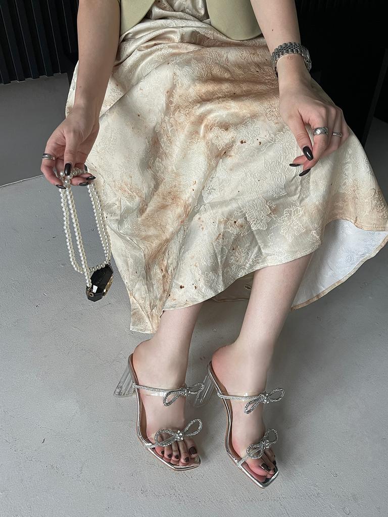 Мода Серебристые Женские Шлепанцы 2024 Новинки Вечерние Туфли Толстый Высокий Каблук Туфли для Платья Женский Размер 35-41 Прозрачные Шлепанцы