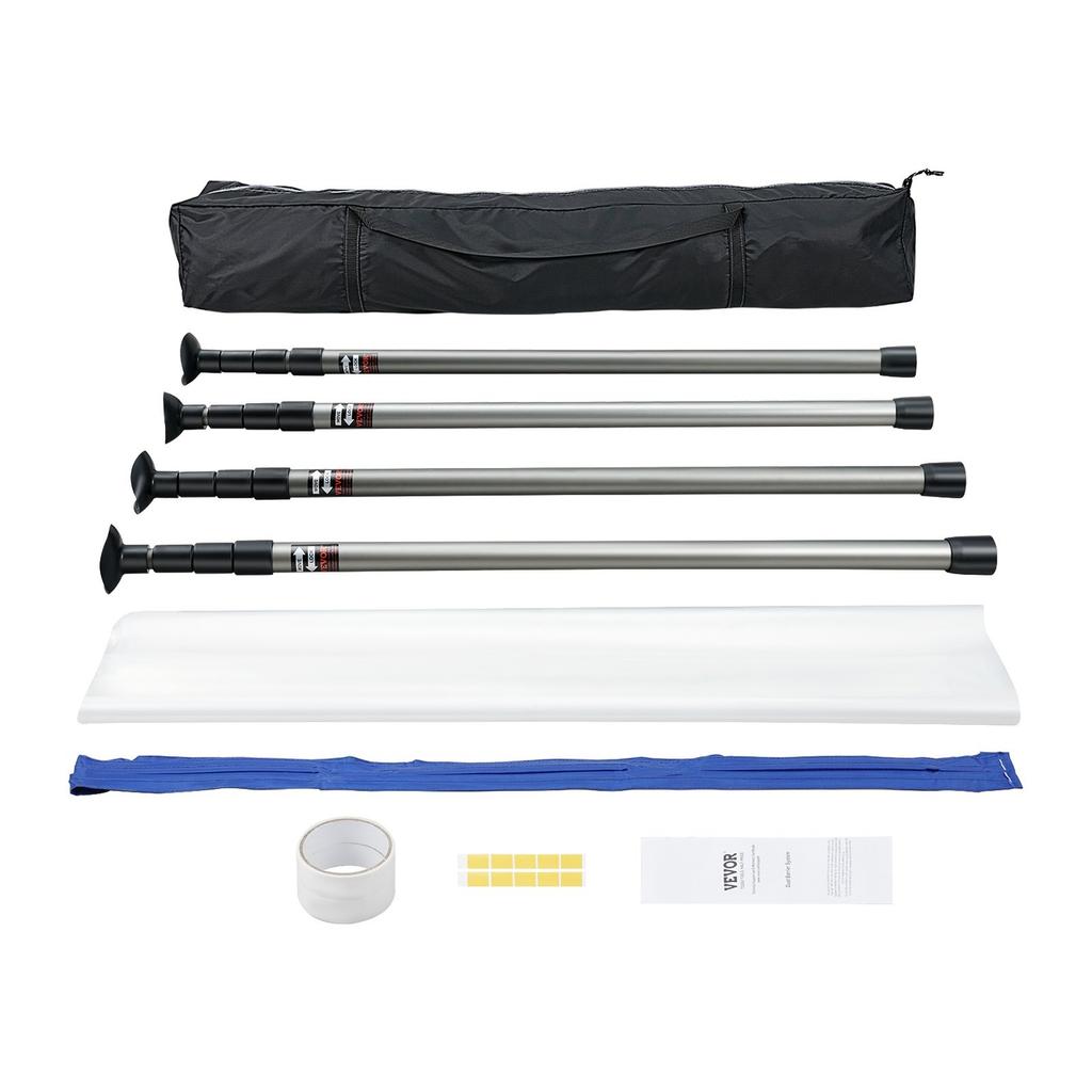 Dust Barrier Poles, 10 Ft Barrier Poles, Dust Barrier System with 4 Telescoping Poles, Magnetic Zipper, Carry Bag and 32.8x13.12 Ft Plastic Film, for