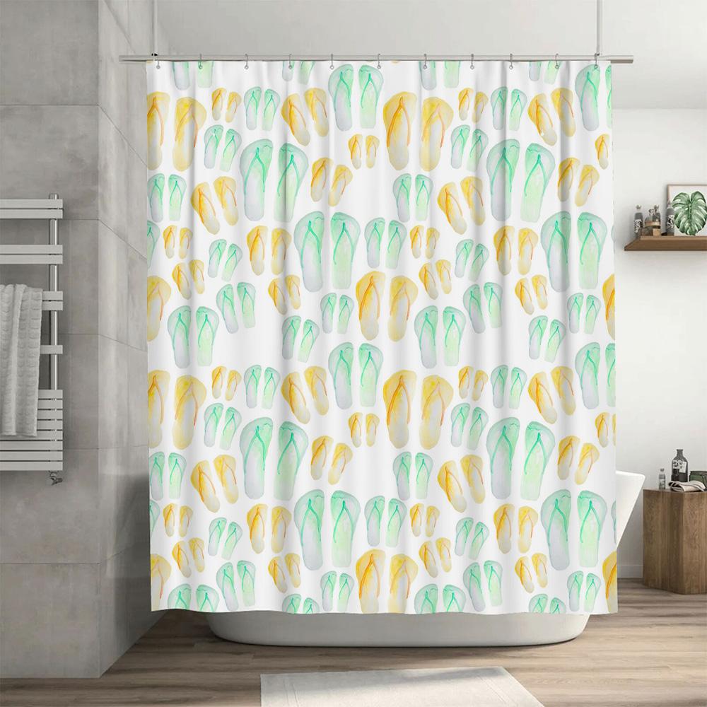 Summertime Vibes: Colorful Flip-Flop Shower Curtain for Bathroom Decor Waterproof Fabric with Easy-Close Hook Rings Rod